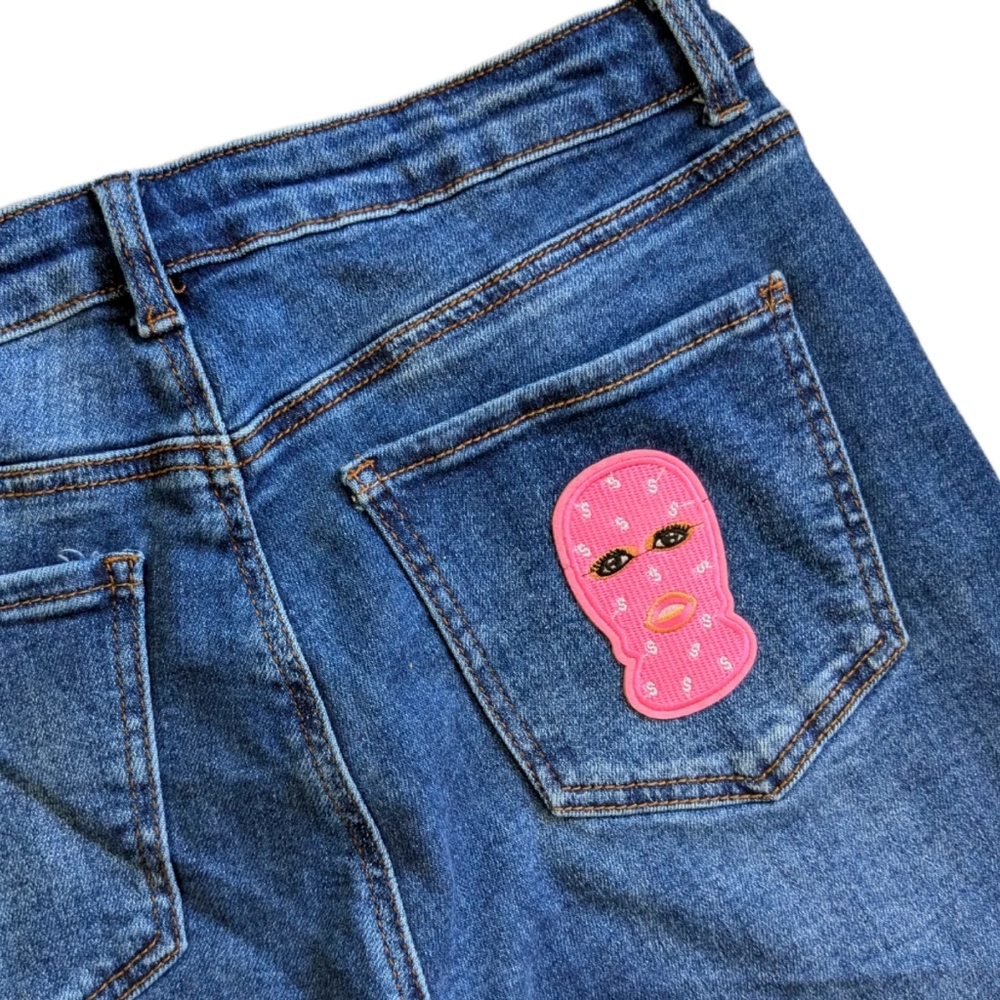 Size 7 Spring Breakers Inspo Wax Jean Women's Blue Denim Jeans with Patches